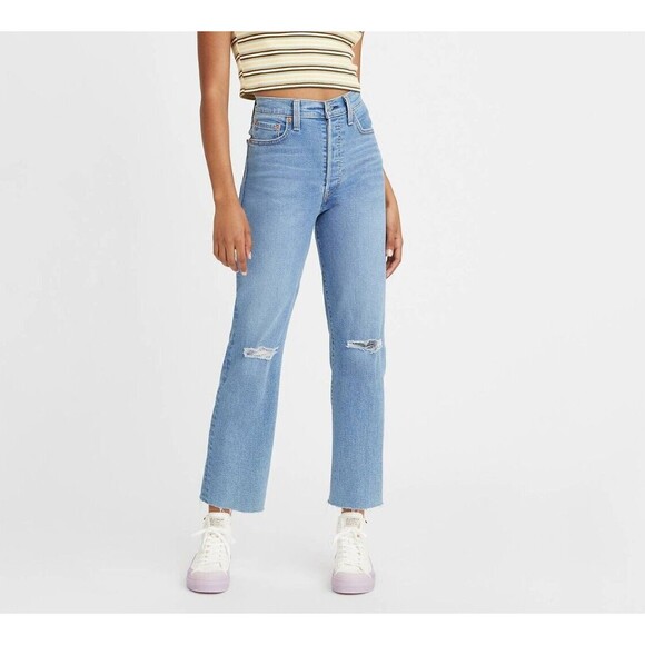 Levi's Ribcage Straight Ankle Blue Denim Buttonfly Jeans Womens 25‎ - Picture 1 of 12